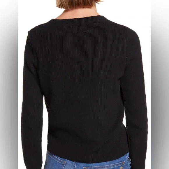 NWT Madewell Elwood Knot Front Long Sleeve Ribbed Black Top Size Small - Picture 2 of 9